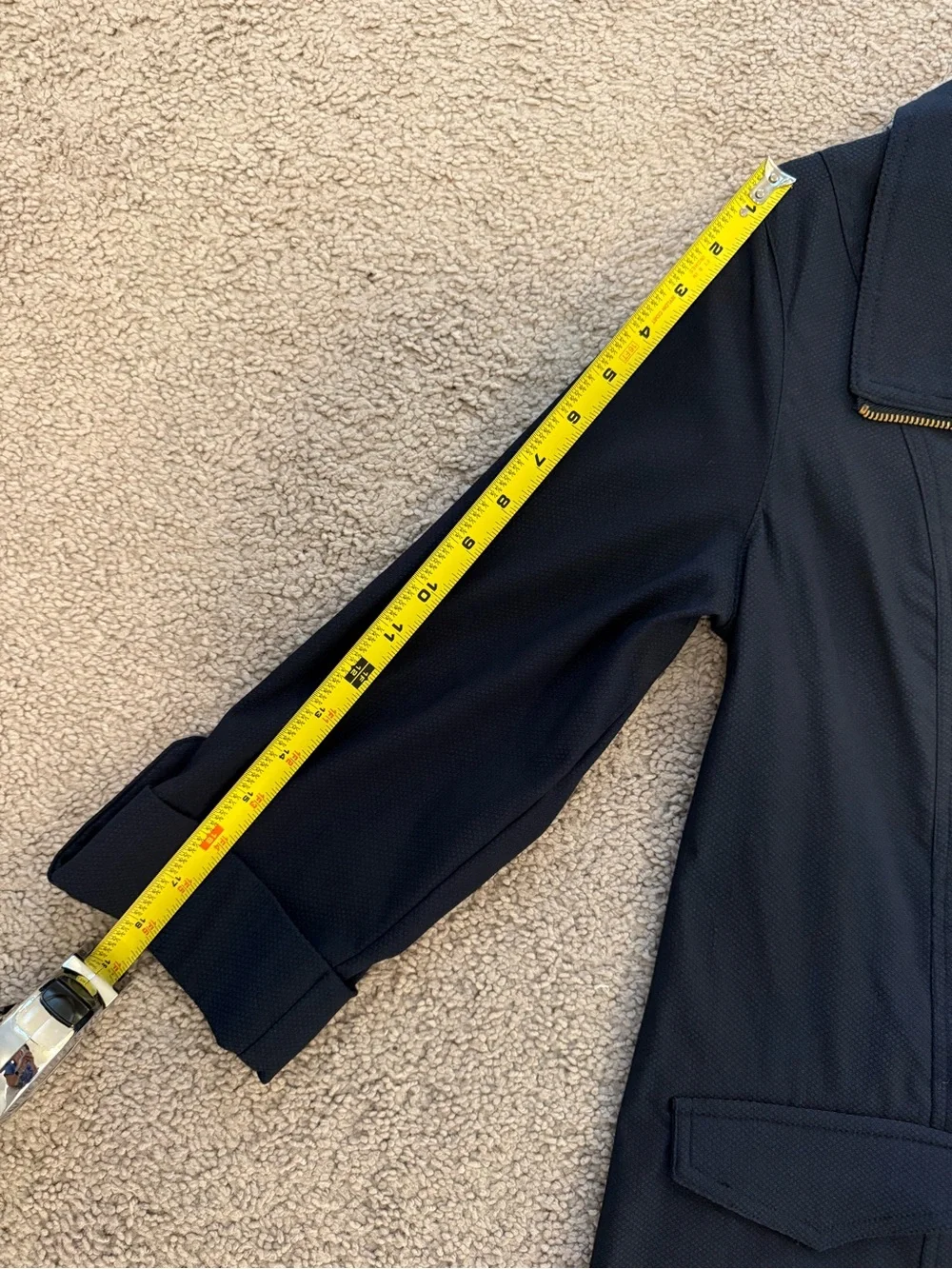 Attyre Dark Navy Zip-Front Utility Jacket with Gold Hardware
